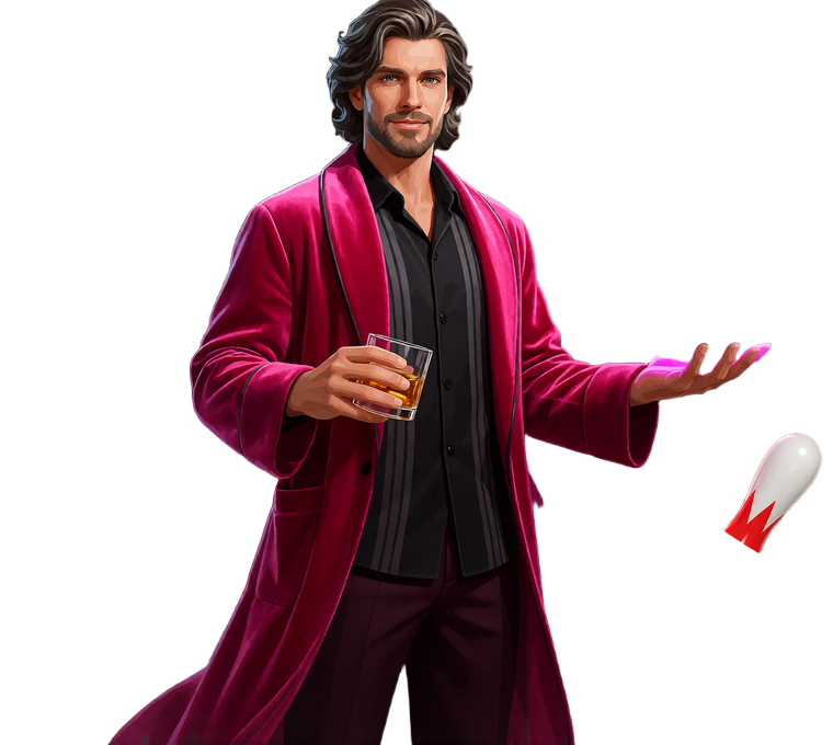 Entspannter DudeSpin-Maskottchen-Champion mit Bowlingkugel f&uuml;r das Live Casino online