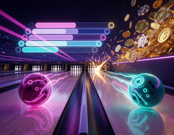Zwei Neon-Bowlingkugeln k&auml;mpfen im Bowling Clash um Ranglistenpl&auml;tze und einen gro&szlig;en Preispool